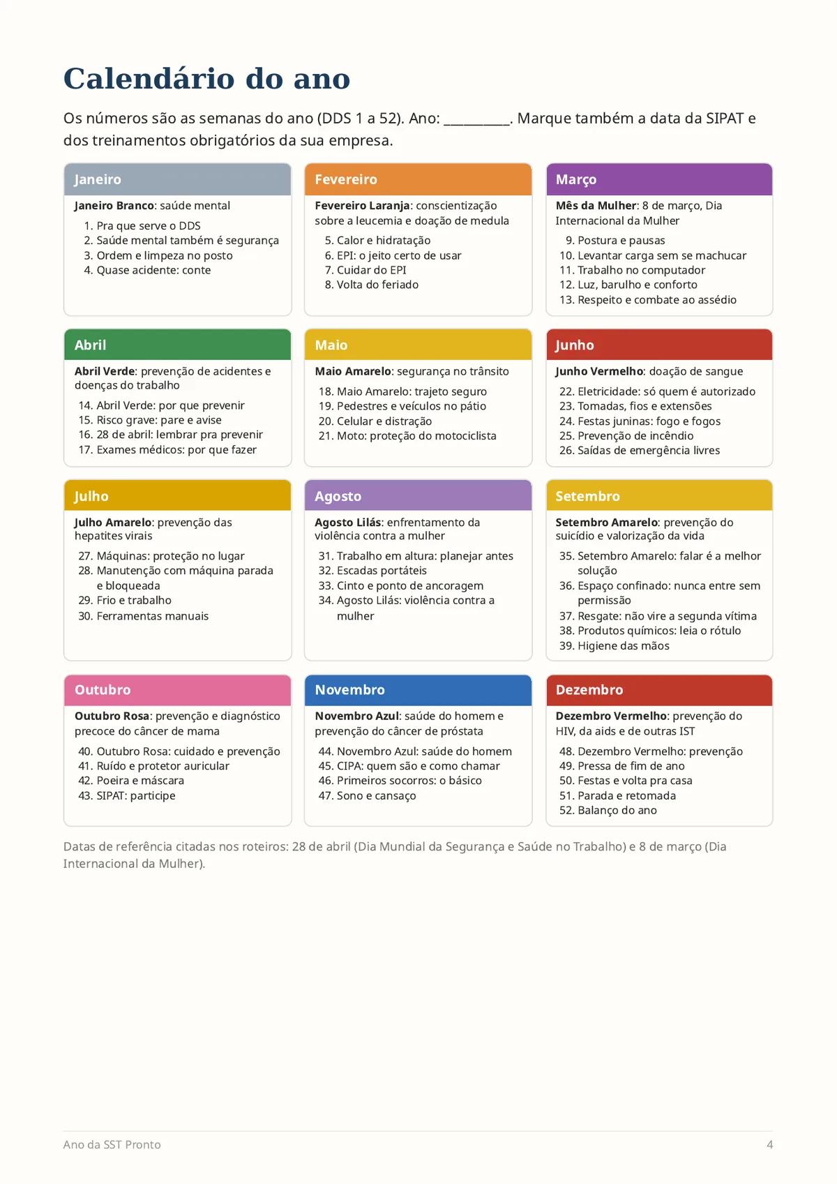 Página real do PDF Ano da SST Pronto: calendário do ano