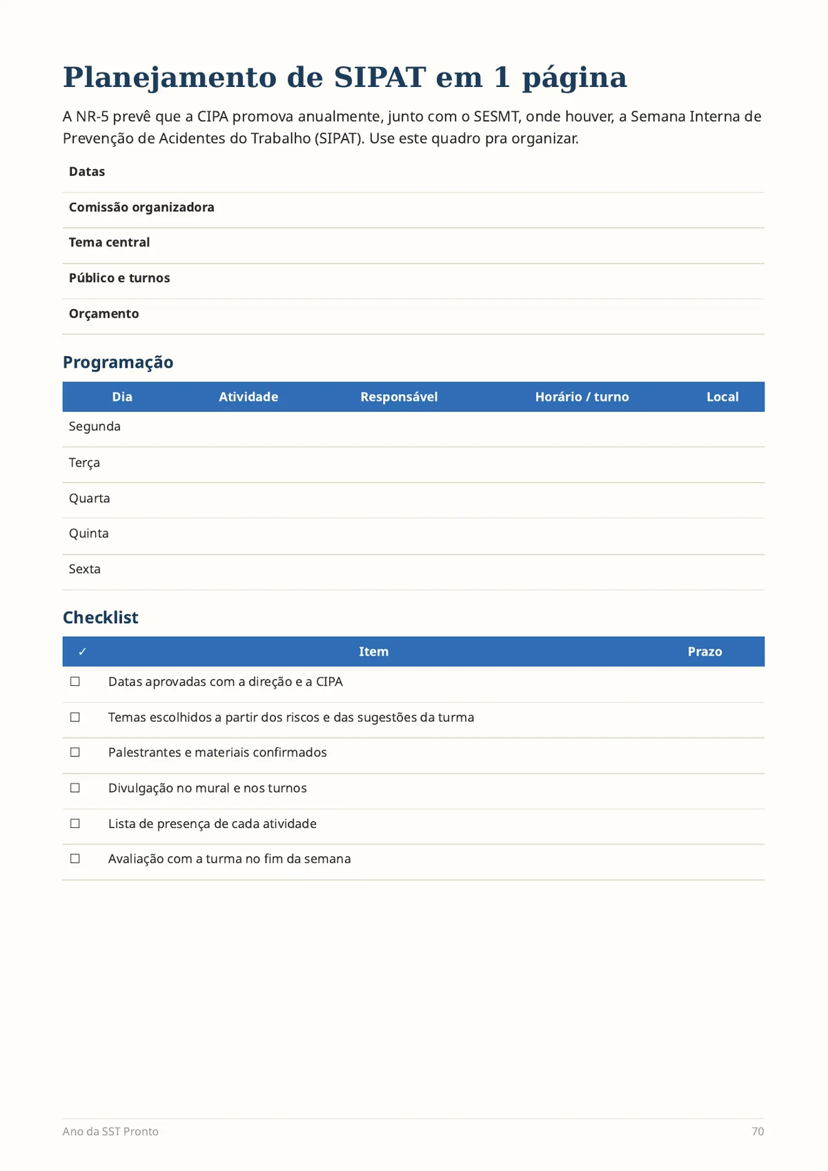 Página real do PDF Ano da SST Pronto: bônus planejamento de SIPAT